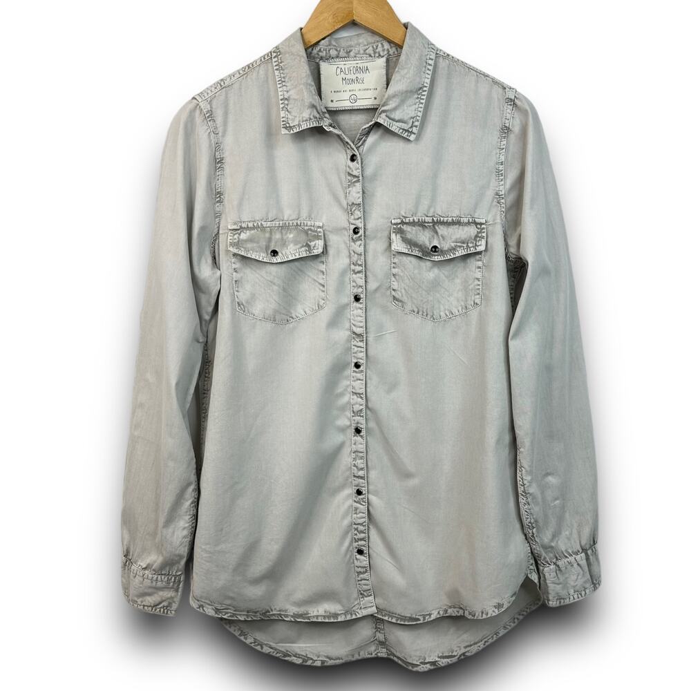 California Moonrise Faded Wash Gray Pearl Snap Shirt Long Sleeve Size Large